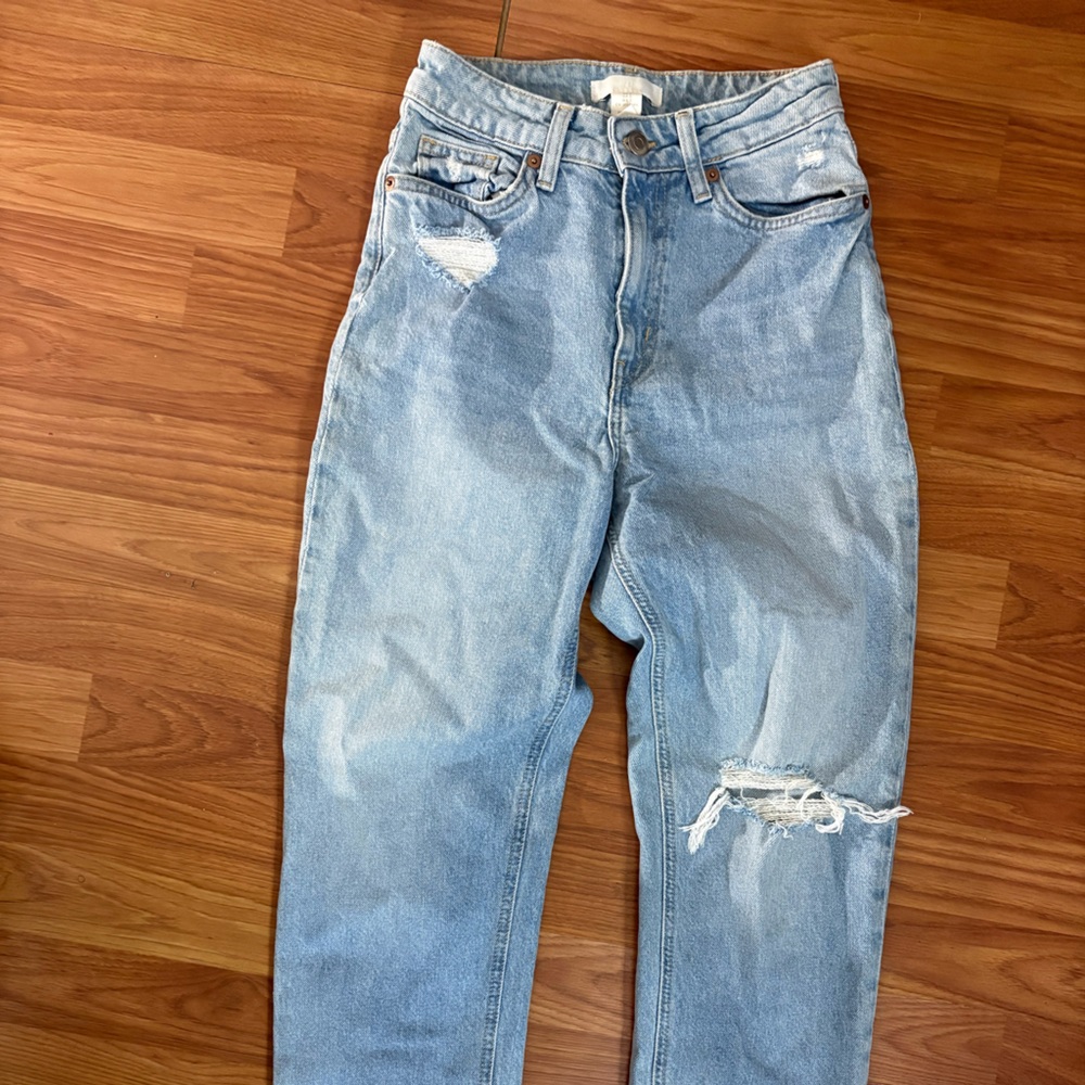 H&M Women's High Rise Light Blue Distressed Jeans